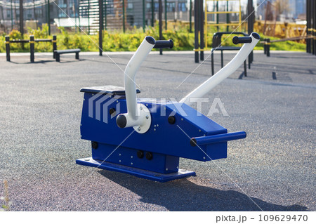 Sports simulator in courtyard of an apartment building Sports simulator in courtyard of an apartment building 109629470