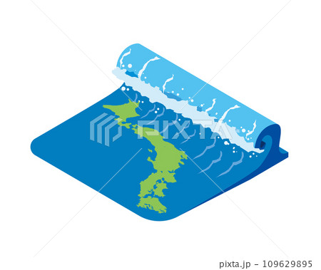 日本列島と津波の注意喚起イラスト 日本列島と津波の注意喚起イラスト 109629895