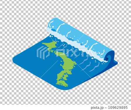 日本列島と津波の注意喚起イラスト 日本列島と津波の注意喚起イラスト 109629895