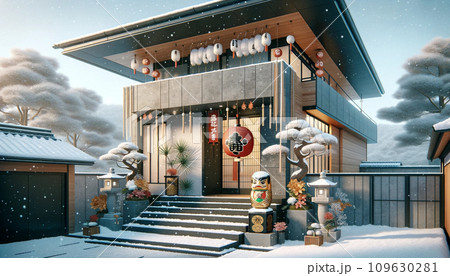 雪降る夜の街 109630281