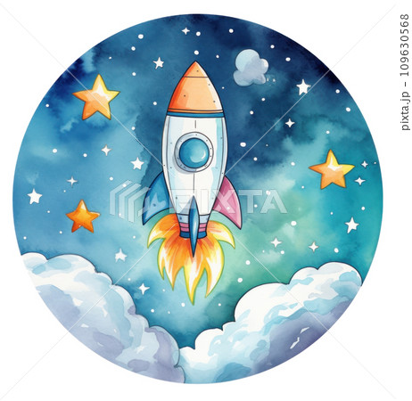 the art print watercolour clouds,  stars rocket sticker 109630568