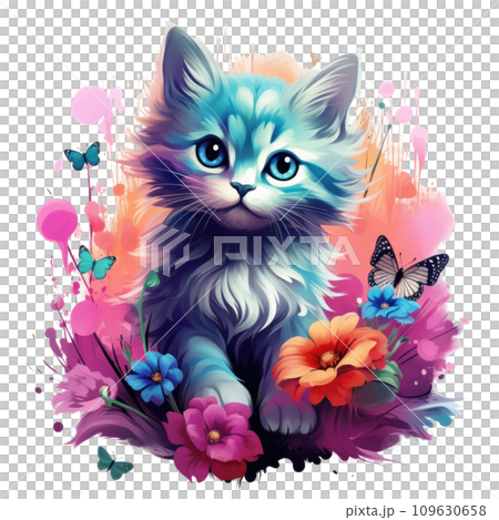 a rainbow kitten sitting on top of a flower a rainbow kitten sitting on top of a flower 109630658