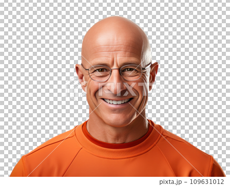 smiling bald man smiling across a white background - Stock