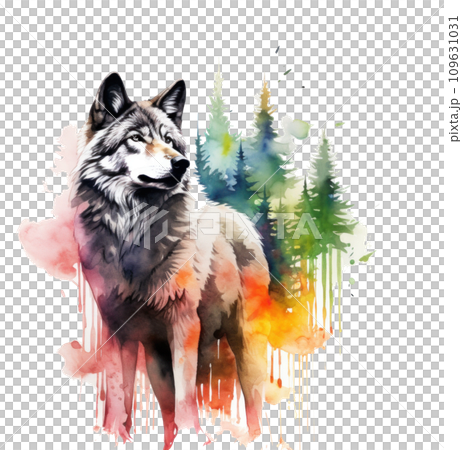 wolf with watercolor pattern isolated 109631031