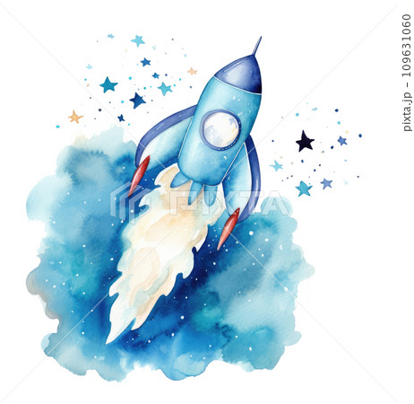 a watercolor painting of a rocket and various stars art wallpaper 109631060