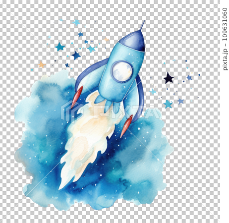 a watercolor painting of a rocket and various stars art wallpaper 109631060