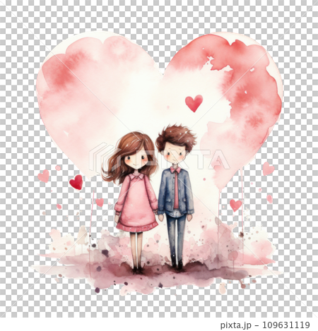 cute watercolor couple with heart isolated 109631119