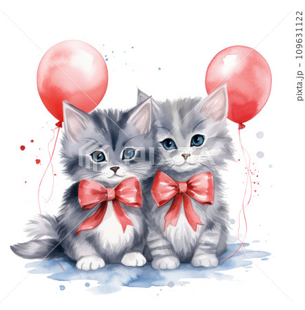 cute watercolor cats painting 109631122
