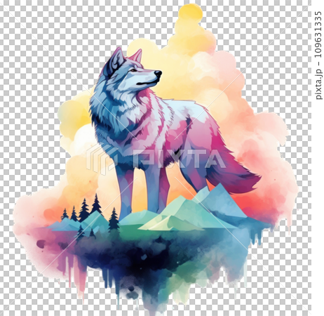wolf with watercolor pattern isolated wolf with watercolor pattern isolated 109631335