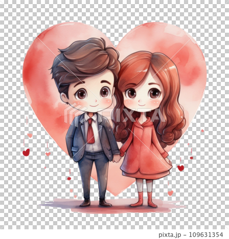 cute watercolor cartoon couple with heart isolated 109631354