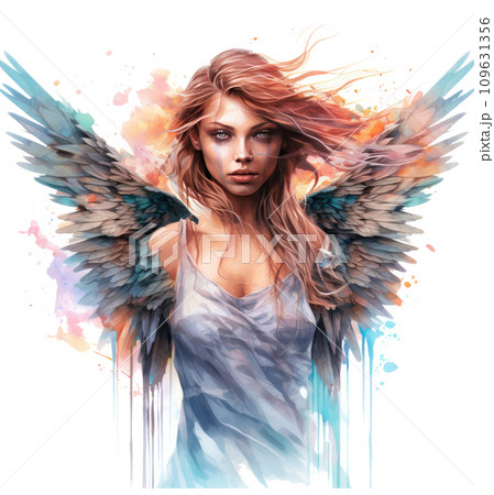 a watercolor angel poster, gradients, sketchfab 109631356