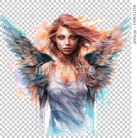 a watercolor angel poster, gradients, sketchfab 109631356