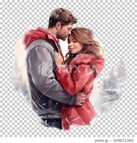 the painting shows a man and woman hugging together 109631360