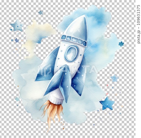 a watercolor painting of a rocket and various stars art wallpaper 109631375