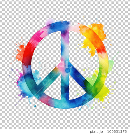 a colorful peace sign painted with watercolor paint isolated 109631376
