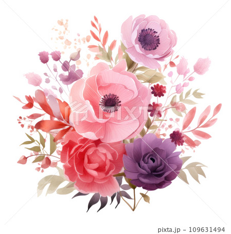 cute watercolor tulip flower bouquet in basket isolated 109631494