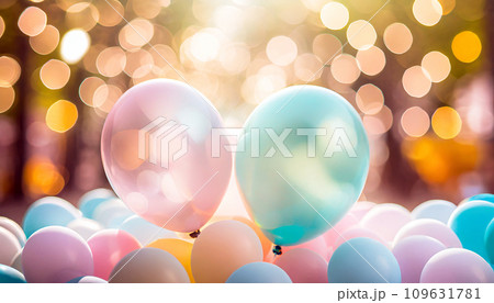 寄り添うピンクとブルーの2つの風船 109631781