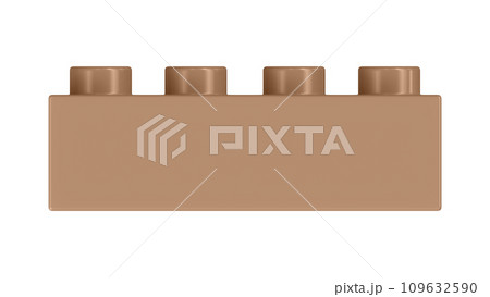 Light Taupe Lego Block Isolated on a White Background. Close Up View of a Plastic Children Game Brick for Constructors, Front View. High Quality 3D Rendering with a Work Path. 8K Ultra HD, 7680x4320 109632590