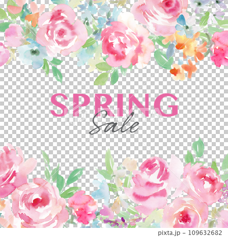 粉紅玫瑰和水彩花背景插圖 109632682