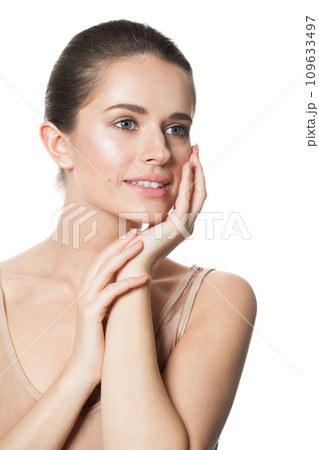 Young woman with beauty face and healthy facial skin close up portrait. Beautiful wellness model  109633497