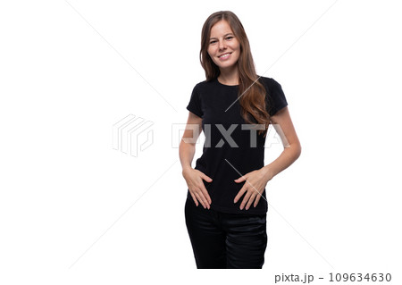 Young slim woman smiling with teeth wide open Young slim woman smiling with teeth wide open 109634630