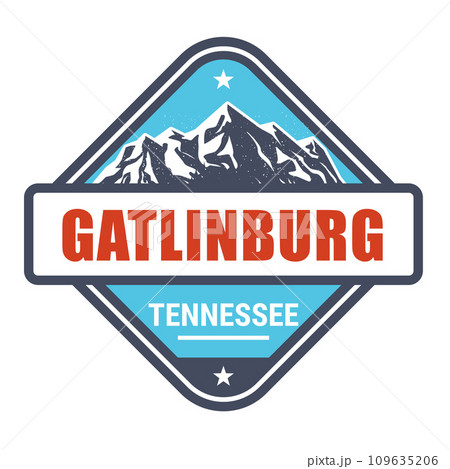Gatlinburg, Tennessee ski resort stamp, emblem with snow covered mountains, Great Smoky Mountains Gatlinburg, Tennessee ski resort stamp, emblem with snow covered mountains, Great Smoky Mountains 109635206