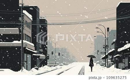 東京の雪の日の朝の静寂