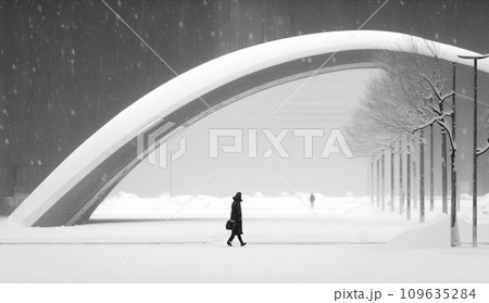 東京の雪の日の朝の静寂