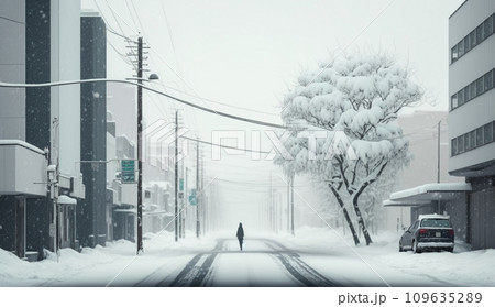 東京の雪の日の朝の静寂