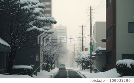 東京の雪の日の朝の静寂