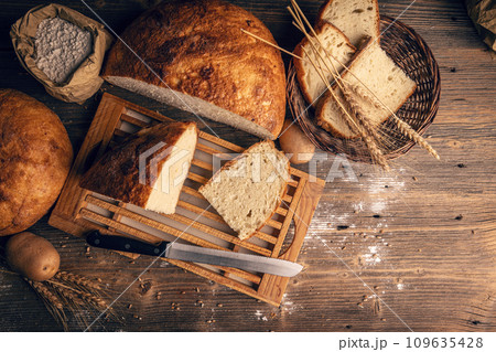Fresh bread, flour and wheat 109635428
