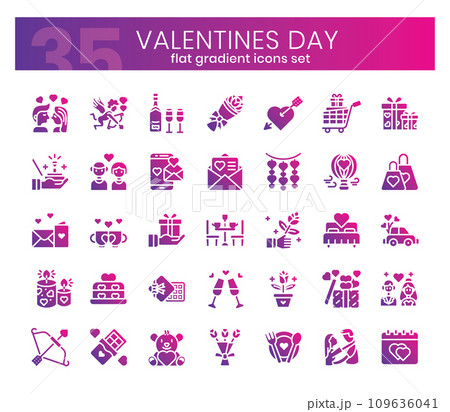 Valentines' day Icons Bundle. Flat gradient icons style. Vector illustration Valentines' day Icons Bundle. Flat gradient icons style. Vector illustration 109636041