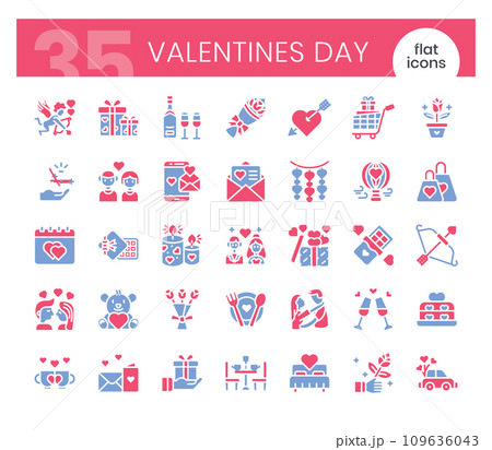 Valentines' day Icons Bundle. Flat two-colored outline icons style. Vector illustration Valentines' day Icons Bundle. Flat two-colored outline icons style. Vector illustration 109636043