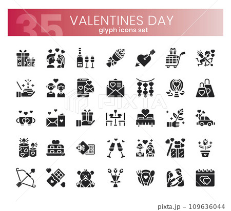 Valentines' day Icons Bundle. Glyph icons style. Vector illustration Valentines' day Icons Bundle. Glyph icons style. Vector illustration 109636044