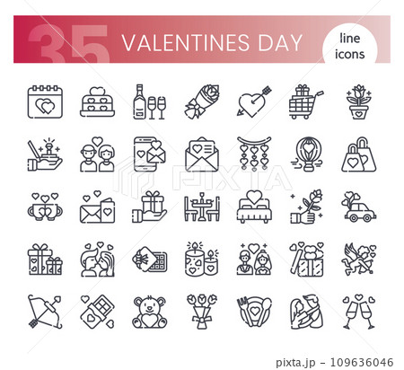 Valentines' day Icons Bundle. Thin outline icons style. Vector illustration 109636046