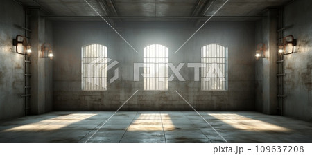 a prison cell with light shining through the windows 109637208