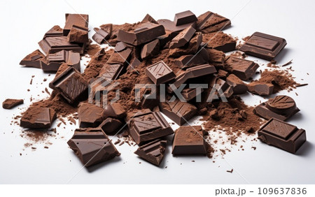 an image showing pieces of chocolate over a white background an image showing pieces of chocolate over a white background 109637836