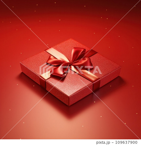 empty gift box with bow surrounded by red texture 109637900
