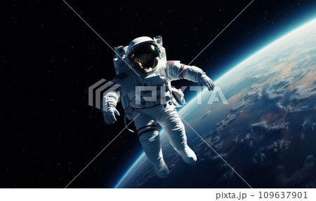 astronaut in space on a rock astronaut in space on a rock 109637901