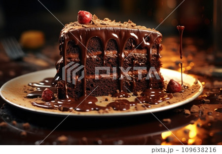 chocolate cake with chocolate ganache 109638216