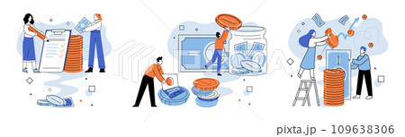 Crowdfunding. Vector illustration. Crowdfunding enables individuals to be part journey from ideto realization Financial support fuels further innovation and research in crowdfunding Donations 109638306