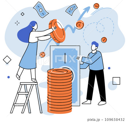 Crowdfunding. Vector illustration. Crowdfunding offers investment opportunities in diverse range projects Funding obtained through crowdfunding enables startups to grow Donating to crowdfunding 109638432