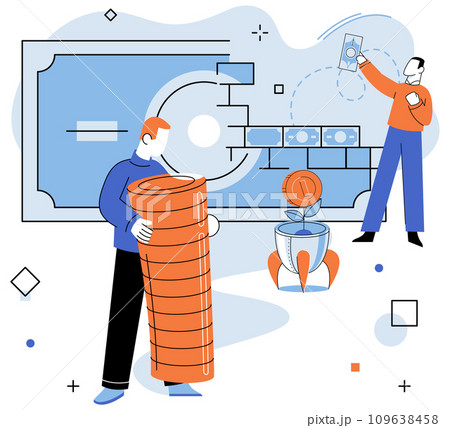 Crowdfunding. Vector illustration. Investing in crowdfunding projects brings financial and social returns Crowdfunding democratizes funding process, allowing anyone to invest Financial support bridges 109638458