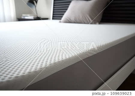 White memory foam mattress topper on bed 109639023