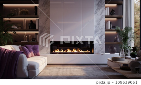 Gas fireplace in a modern cozy living room Gas fireplace in a modern cozy living room 109639061