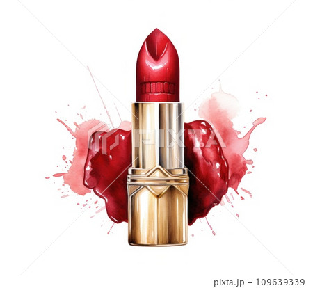 lipstick watercolors print with heart 109639339
