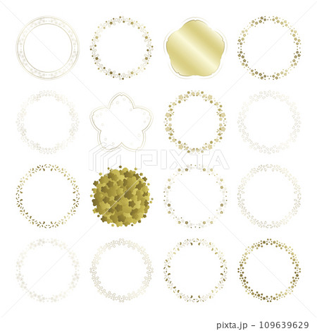 素材_フレームのセット_桜をモチーフにした春の飾り枠。ゴールドの高級感ある囲みのデザイン。字無 素材_フレームのセット_桜をモチーフにした春の飾り枠。ゴールドの高級感ある囲みのデザイン。字無 109639629