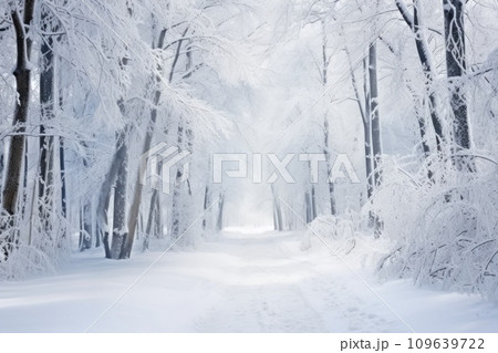 Automobile road through a winter forest covered with snow. 109639722