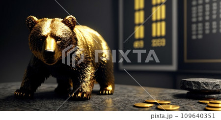 Bear or bearish market trend in crypto currency or stocks. Trade exchange background, down arrow graph for decrease in rates. Cryptocurrency price chart & blockchain technology. Global economy crash.. 109640351