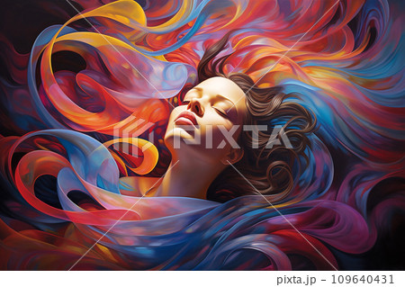 Positive thoughts spreading like ripples in water, influencing the surrounding environment and fostering a sense of well being 109640431